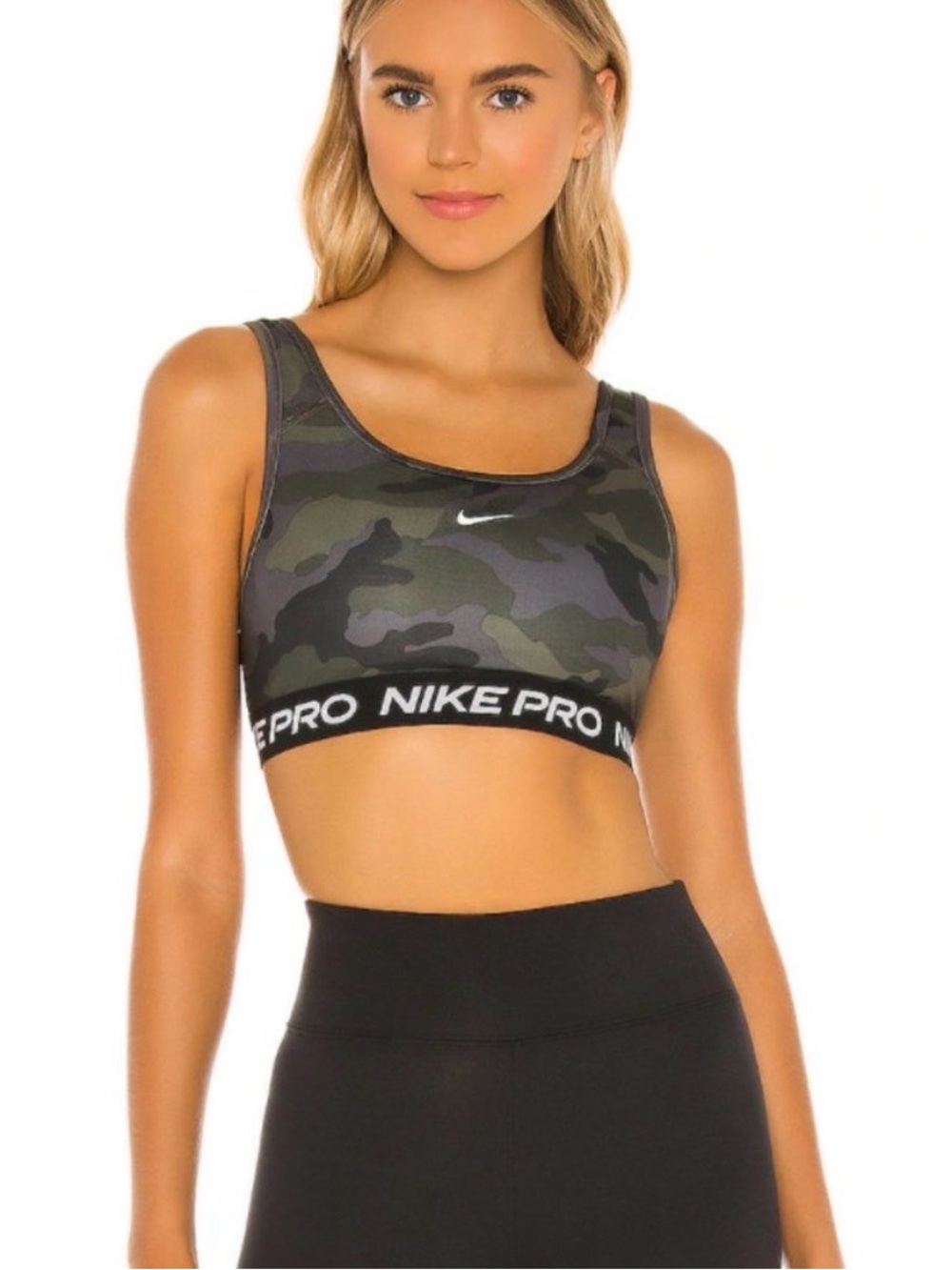 Woman’s nike pro swoosh camo bra top size small- cross cross mesh back sports